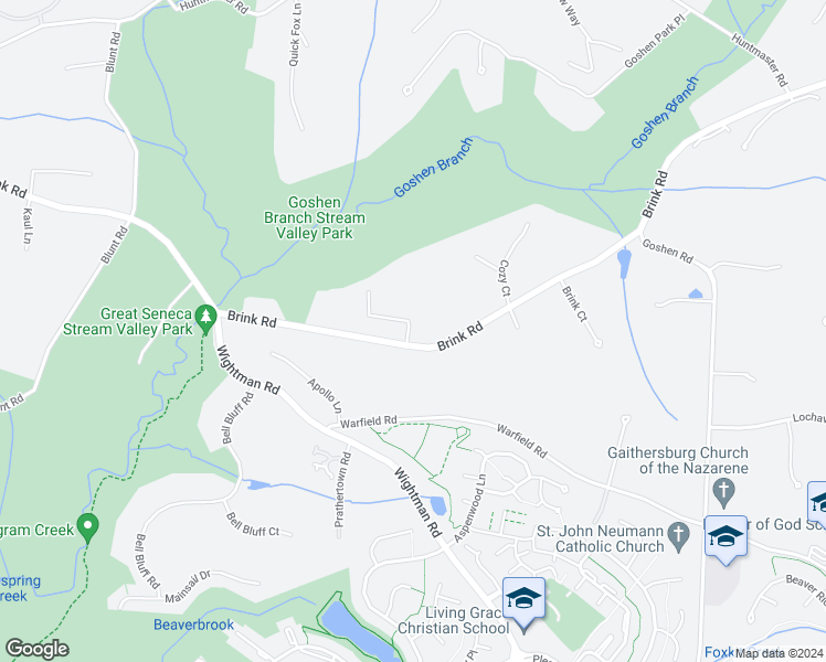 map of restaurants, bars, coffee shops, grocery stores, and more near 9441 Brink Road in Gaithersburg