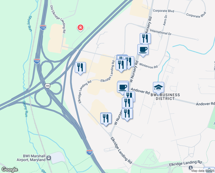map of restaurants, bars, coffee shops, grocery stores, and more near 891 Elkridge Landing Road in Linthicum Heights
