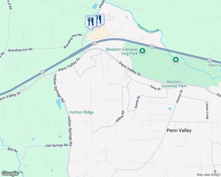 map of restaurants, bars, coffee shops, grocery stores, and more near 18861 Cozy Grove Court in Penn Valley