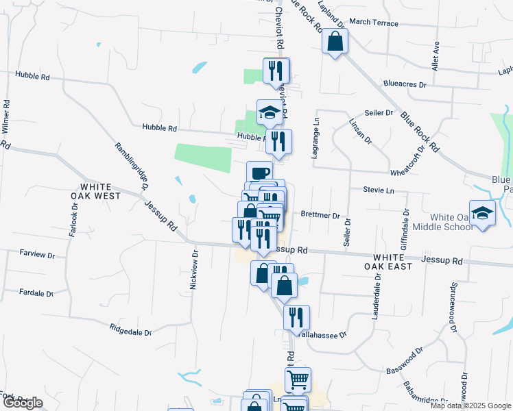 map of restaurants, bars, coffee shops, grocery stores, and more near 3623 Paramount Ridge Lane in Cincinnati