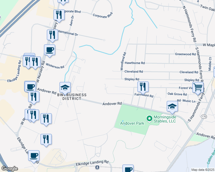 map of restaurants, bars, coffee shops, grocery stores, and more near 626 Fairmount Road in Linthicum Heights