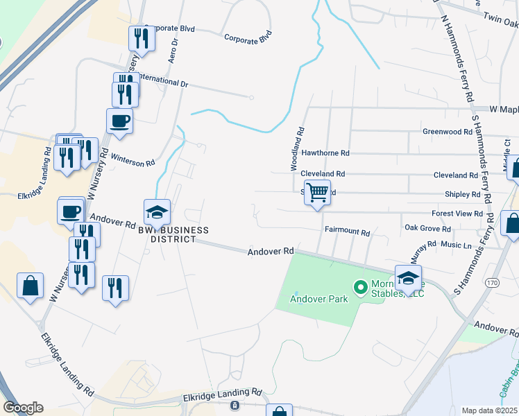 map of restaurants, bars, coffee shops, grocery stores, and more near 626 Fairmount Road in Linthicum Heights