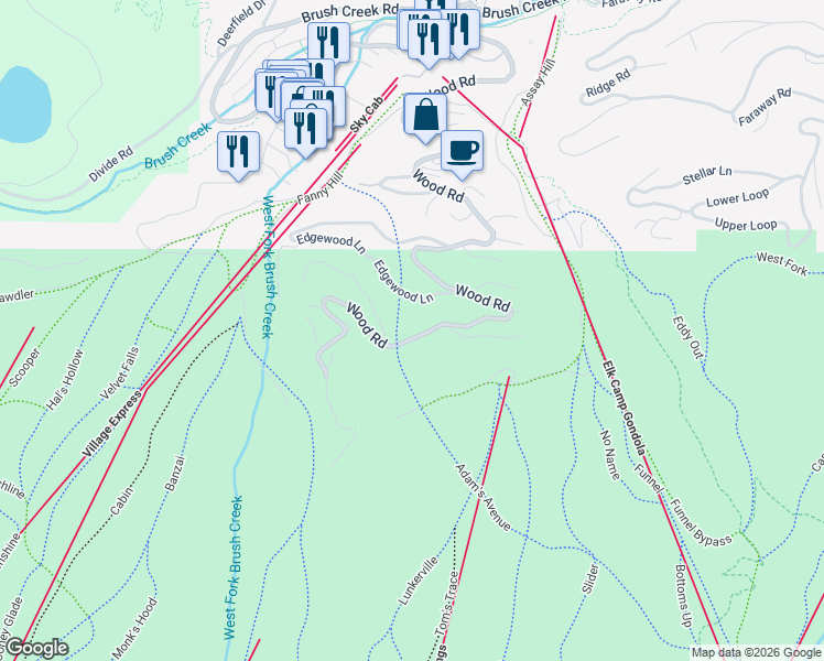 map of restaurants, bars, coffee shops, grocery stores, and more near 1457 Wood Road in Aspen