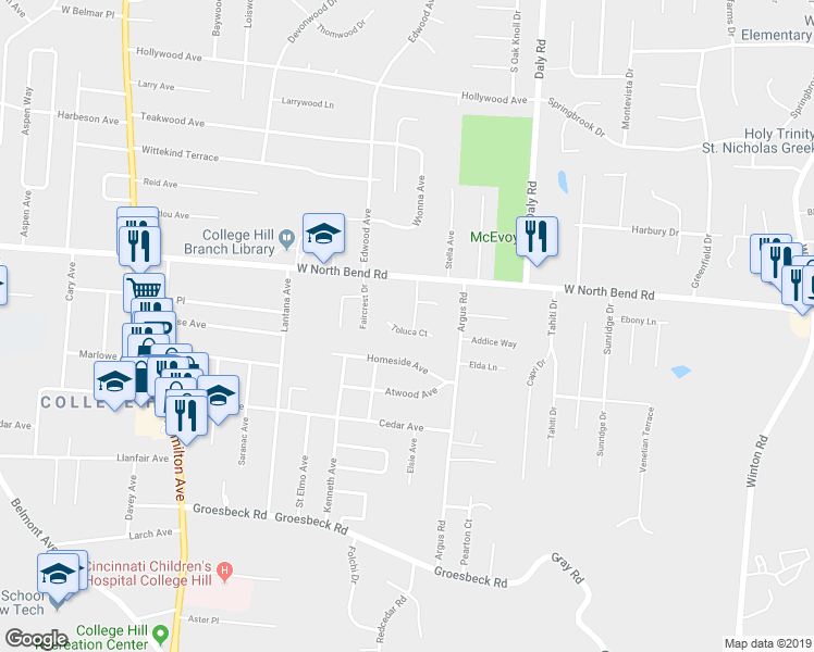 map of restaurants, bars, coffee shops, grocery stores, and more near 6111 Hempwood Avenue in Cincinnati
