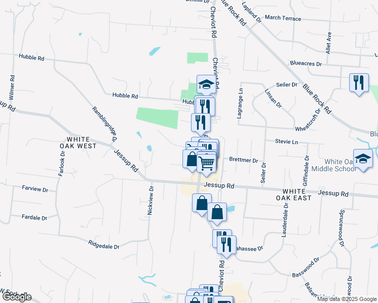 map of restaurants, bars, coffee shops, grocery stores, and more near 3623 Paramount Ridge Lane in Cincinnati