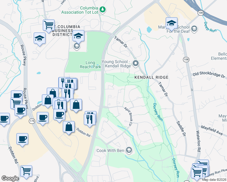 map of restaurants, bars, coffee shops, grocery stores, and more near 6134 Quiet Times in Columbia