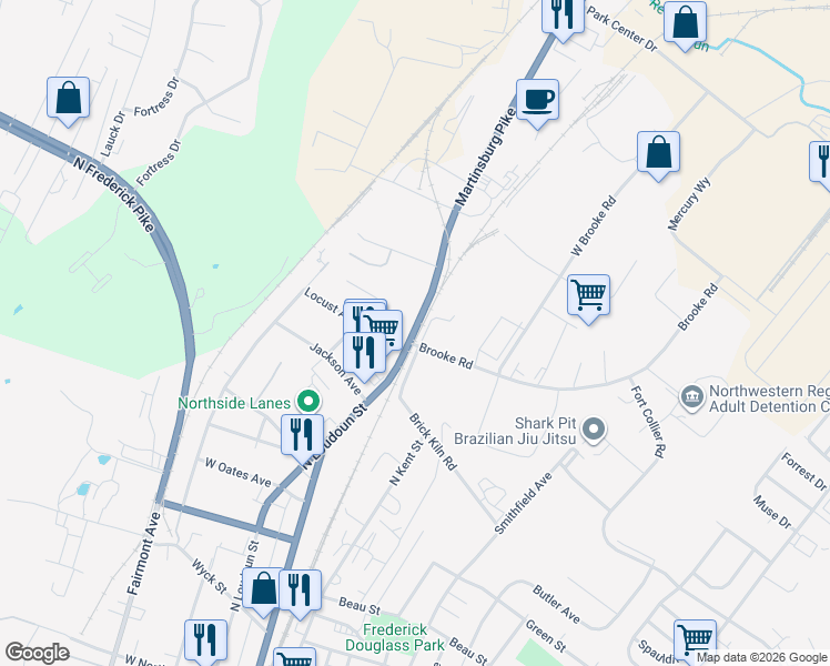 map of restaurants, bars, coffee shops, grocery stores, and more near 905 Martinsburg Pike in Winchester