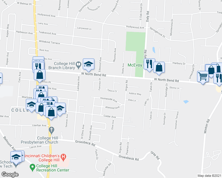 map of restaurants, bars, coffee shops, grocery stores, and more near 6111 Hempwood Avenue in Cincinnati
