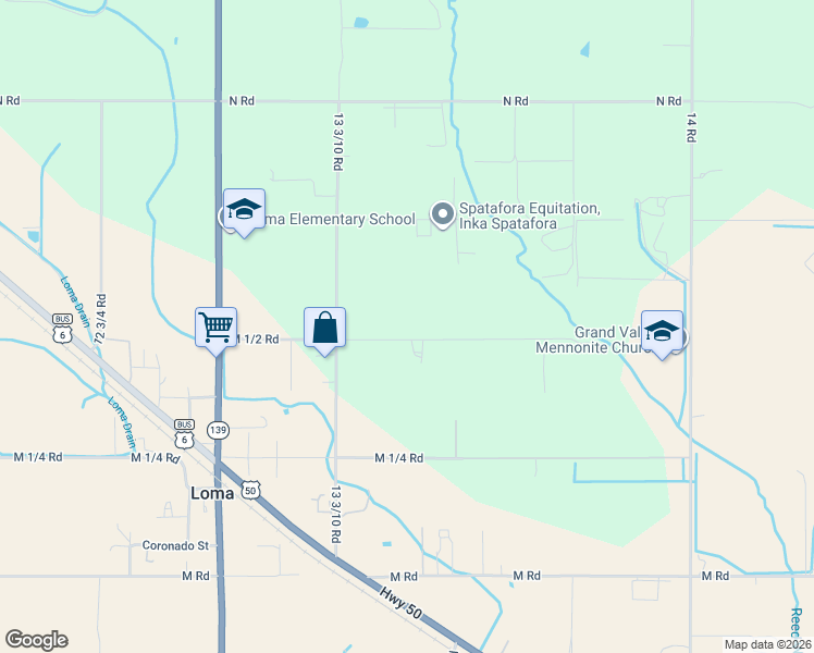 map of restaurants, bars, coffee shops, grocery stores, and more near 1336 M 1/2 Road in Loma