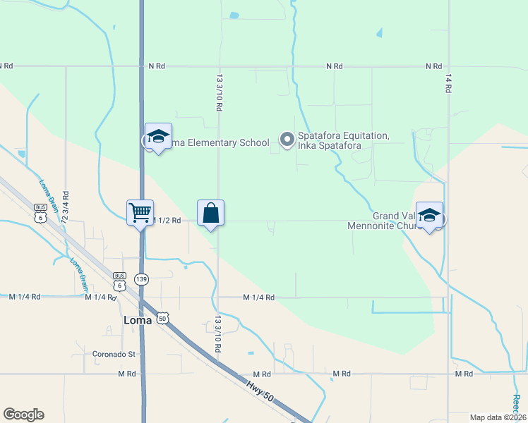 map of restaurants, bars, coffee shops, grocery stores, and more near 1336 M 1/2 Road in Loma