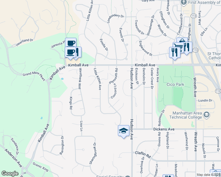 map of restaurants, bars, coffee shops, grocery stores, and more near 1844 Concord Lane in Manhattan