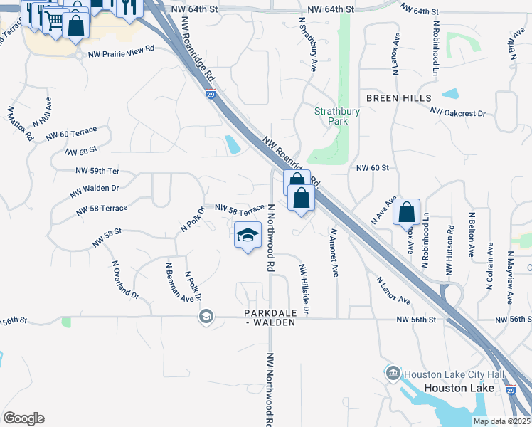 map of restaurants, bars, coffee shops, grocery stores, and more near 5735 North London Avenue in Kansas City
