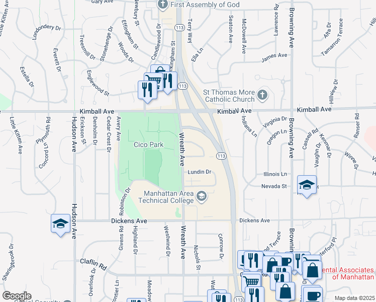 map of restaurants, bars, coffee shops, grocery stores, and more near 3112 Heritage Lane in Manhattan