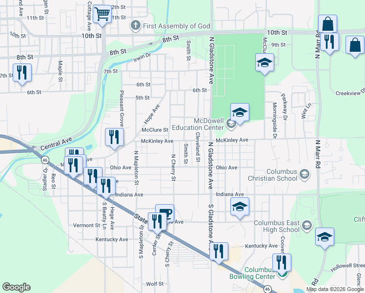 map of restaurants, bars, coffee shops, grocery stores, and more near 2321 McKinley Avenue in Columbus