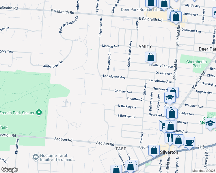 map of restaurants, bars, coffee shops, grocery stores, and more near 3666 Gardner Avenue in Cincinnati