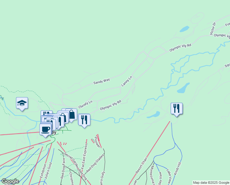 map of restaurants, bars, coffee shops, grocery stores, and more near 1500 Christy Lane in Tahoe City