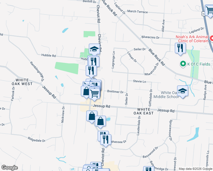 map of restaurants, bars, coffee shops, grocery stores, and more near 5928 Willow Oak Lane in Cincinnati