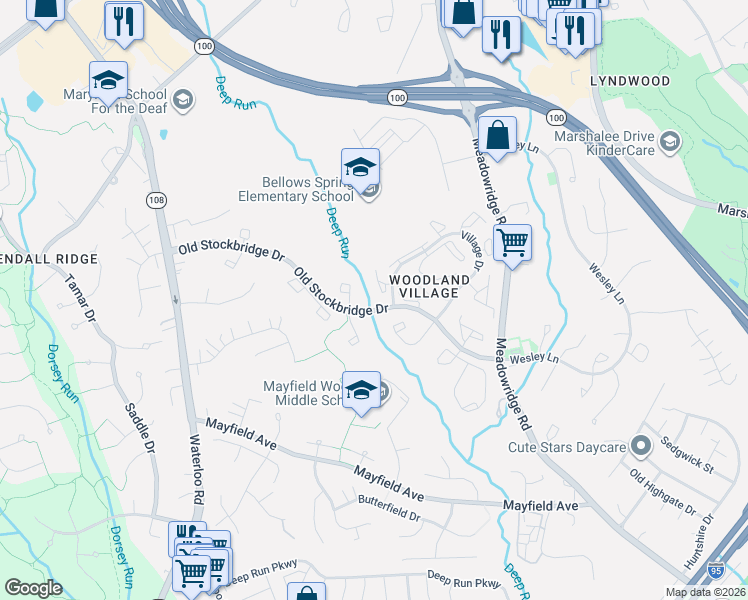map of restaurants, bars, coffee shops, grocery stores, and more near 7817 Old Hollow Ln in Ellicott City