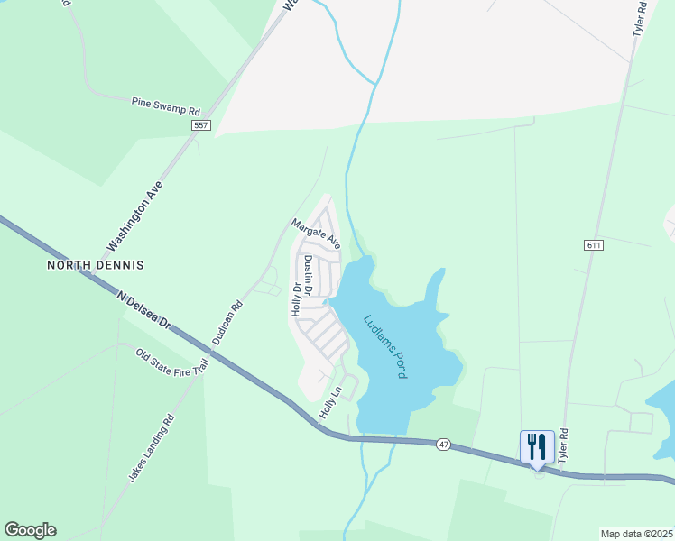 map of restaurants, bars, coffee shops, grocery stores, and more near 142 Lake Drive in Woodbine