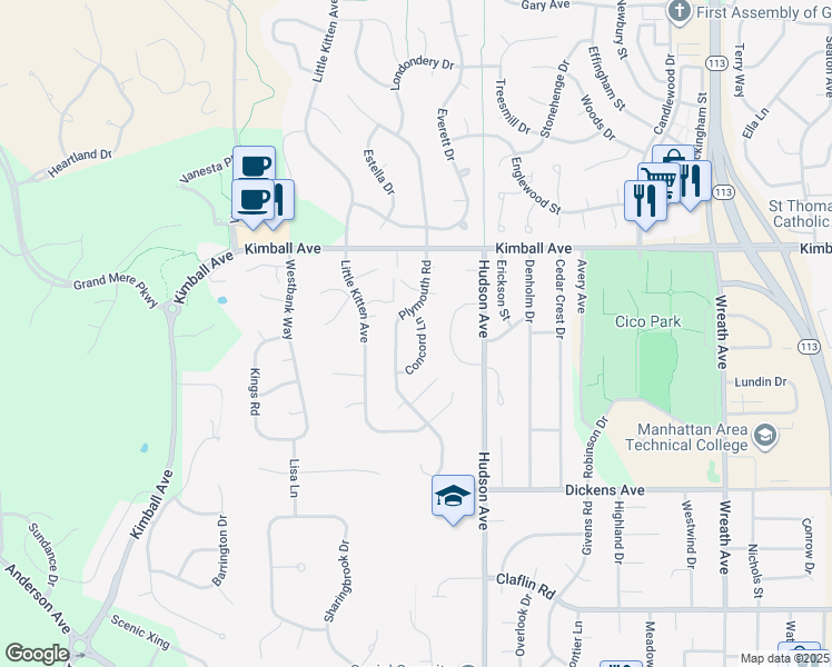map of restaurants, bars, coffee shops, grocery stores, and more near 1844 Concord Lane in Manhattan