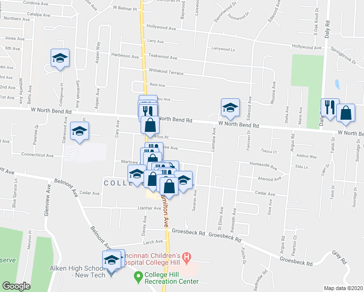 map of restaurants, bars, coffee shops, grocery stores, and more near 1460 Ambrose Avenue in Cincinnati