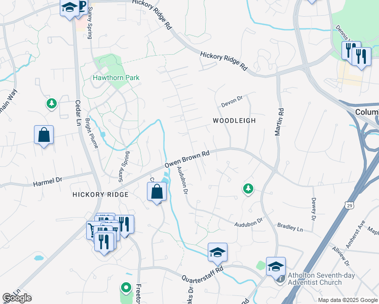 map of restaurants, bars, coffee shops, grocery stores, and more near 6154 Jerrys Drive in Columbia