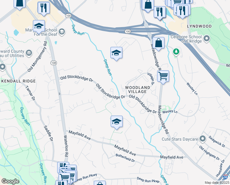 map of restaurants, bars, coffee shops, grocery stores, and more near 7812 Whistling Pines Court in Ellicott City