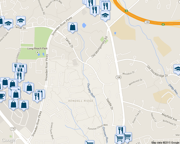 map of restaurants, bars, coffee shops, grocery stores, and more near 8110 Tide Rock Square in Columbia