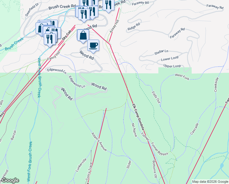 map of restaurants, bars, coffee shops, grocery stores, and more near 1248 Woods Rd in Aspen