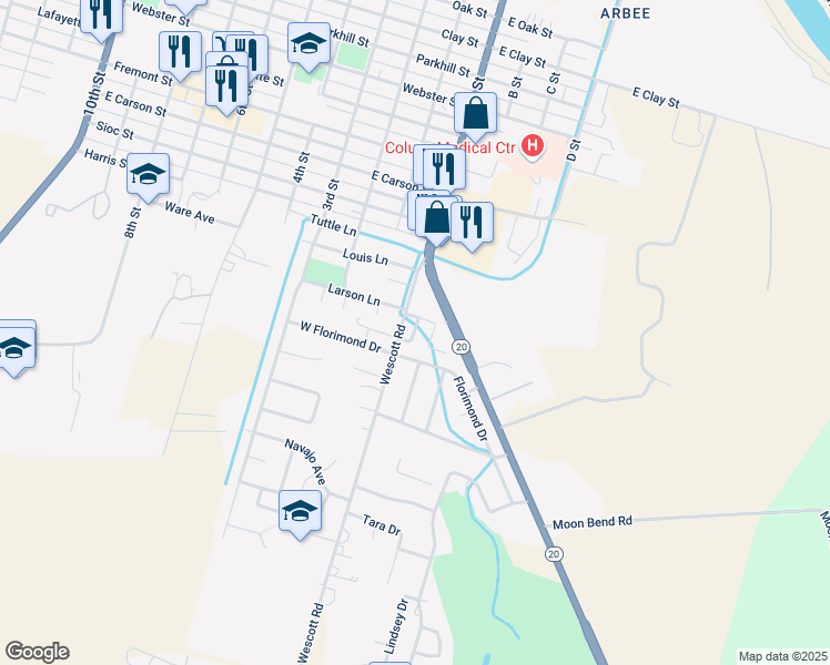 map of restaurants, bars, coffee shops, grocery stores, and more near 1431 Wescott Road in Colusa