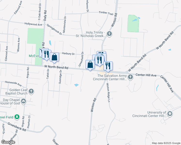 map of restaurants, bars, coffee shops, grocery stores, and more near 951 West North Bend Road in Cincinnati