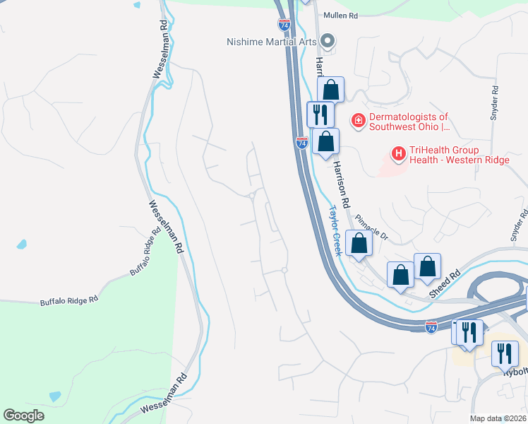 map of restaurants, bars, coffee shops, grocery stores, and more near 7633 Skyview Circle in Cincinnati