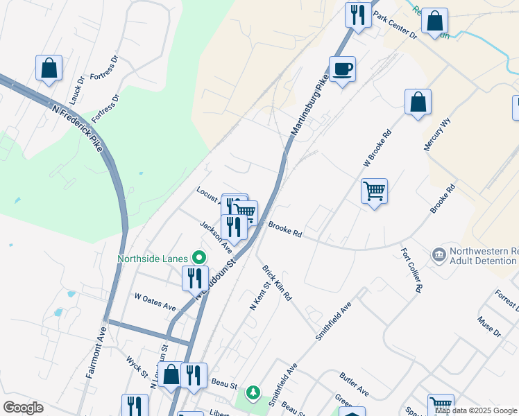 map of restaurants, bars, coffee shops, grocery stores, and more near 909 U.S. 11 in Winchester
