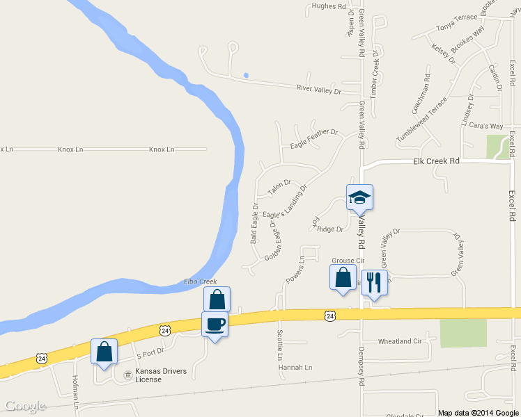 map of restaurants, bars, coffee shops, grocery stores, and more near 8601 Eagle's Landing Drive in Manhattan