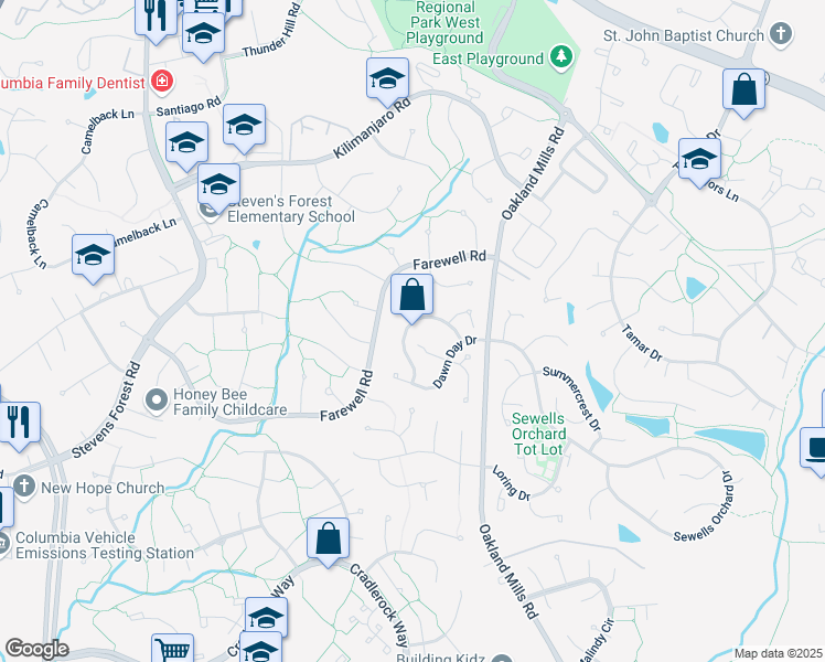 map of restaurants, bars, coffee shops, grocery stores, and more near in Columbia