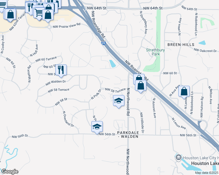map of restaurants, bars, coffee shops, grocery stores, and more near 5727 North Oregon Avenue in Kansas City