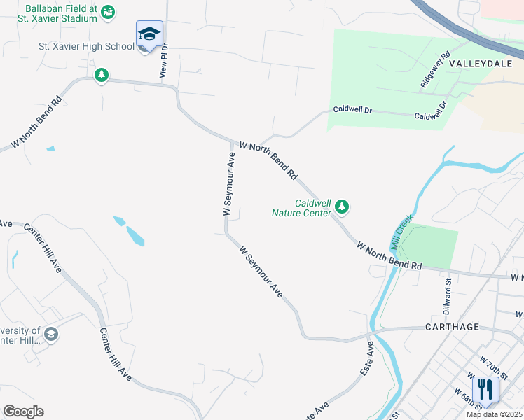 map of restaurants, bars, coffee shops, grocery stores, and more near 1056 West Seymour Avenue in Cincinnati