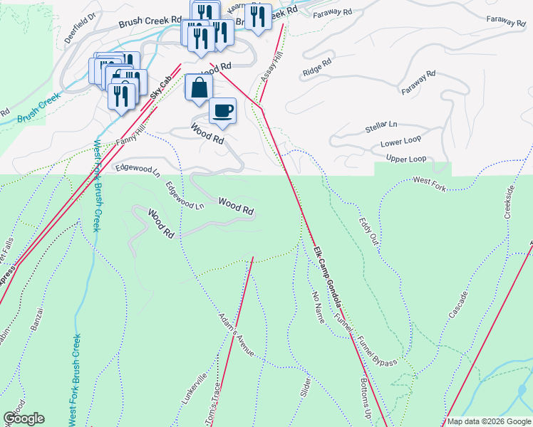 map of restaurants, bars, coffee shops, grocery stores, and more near 127 Forest Lane in Snowmass Village