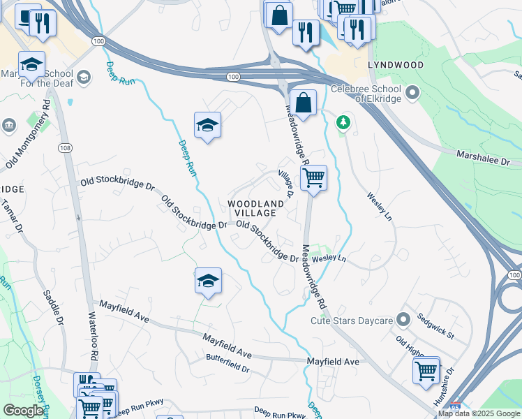 map of restaurants, bars, coffee shops, grocery stores, and more near 7750 Mayfair Circle in Ellicott City