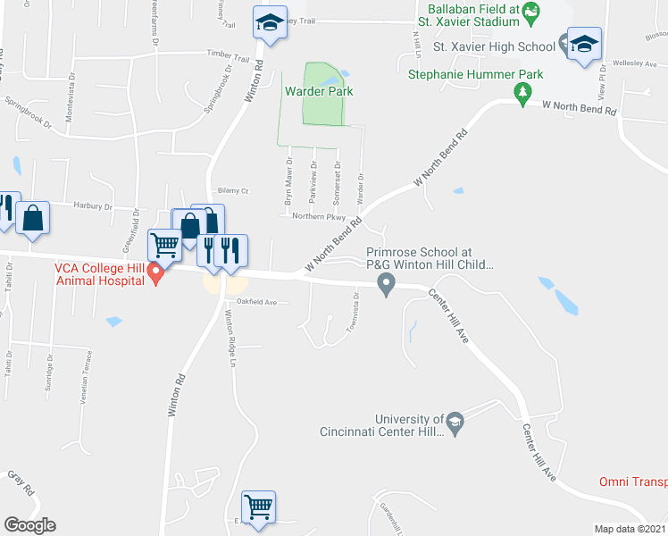 map of restaurants, bars, coffee shops, grocery stores, and more near 857 West North Bend Road in Cincinnati