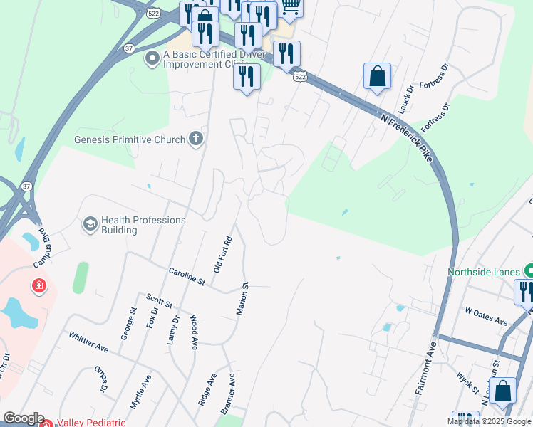 map of restaurants, bars, coffee shops, grocery stores, and more near 300 Westminster Canterbury Drive in Winchester