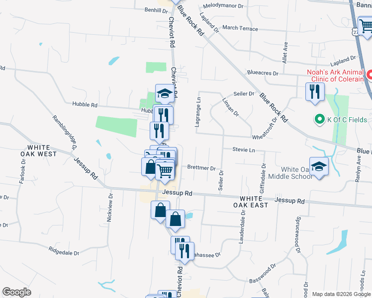 map of restaurants, bars, coffee shops, grocery stores, and more near 5928 Willow Oak Lane in Cincinnati