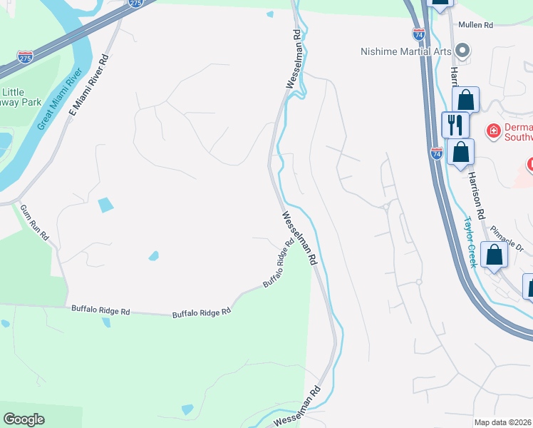 map of restaurants, bars, coffee shops, grocery stores, and more near 7593 Wesselman Road in Cleves