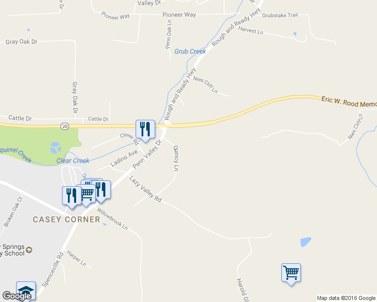 map of restaurants, bars, coffee shops, grocery stores, and more near 10261 Quincy Lane in Penn Valley