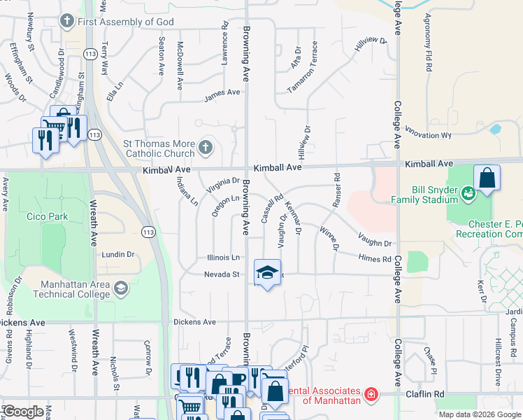 map of restaurants, bars, coffee shops, grocery stores, and more near 1748 Cassell Road in Manhattan