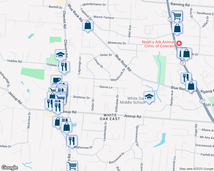 map of restaurants, bars, coffee shops, grocery stores, and more near 3362 Sumac Terrace in Cincinnati