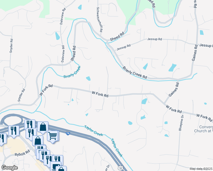 map of restaurants, bars, coffee shops, grocery stores, and more near 6164 West Fork Road in Cincinnati
