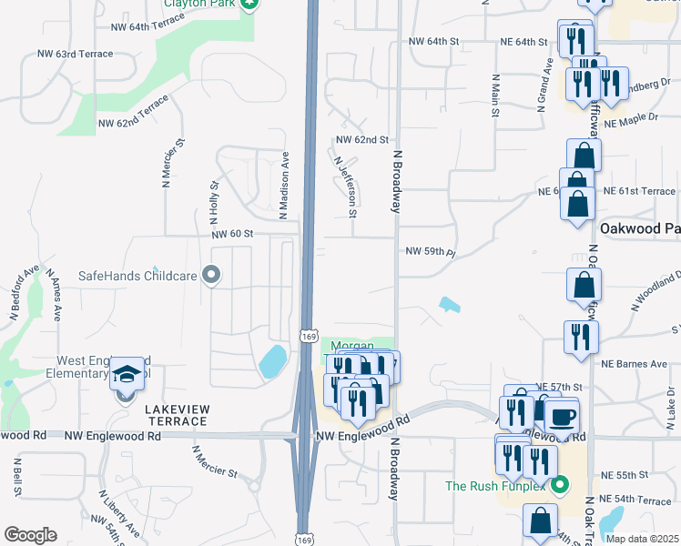 map of restaurants, bars, coffee shops, grocery stores, and more near 751 Northwest 60th Street in Kansas City