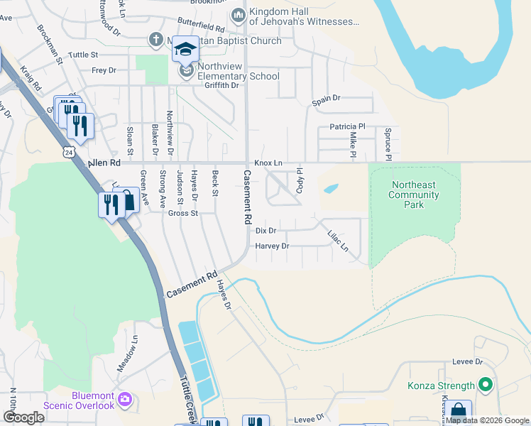 map of restaurants, bars, coffee shops, grocery stores, and more near 105 Dix Dr in Manhattan