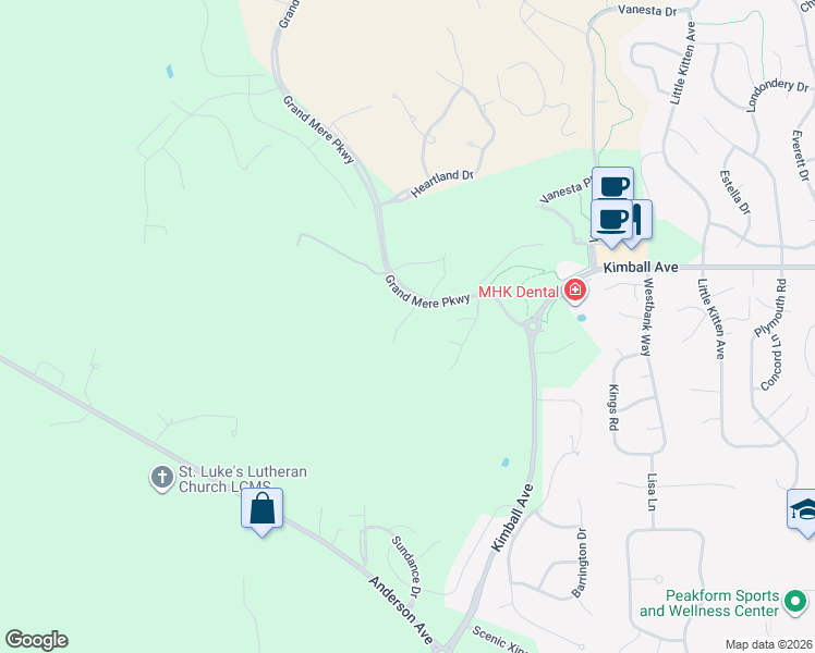 map of restaurants, bars, coffee shops, grocery stores, and more near Grand Mere Parkway in Manhattan